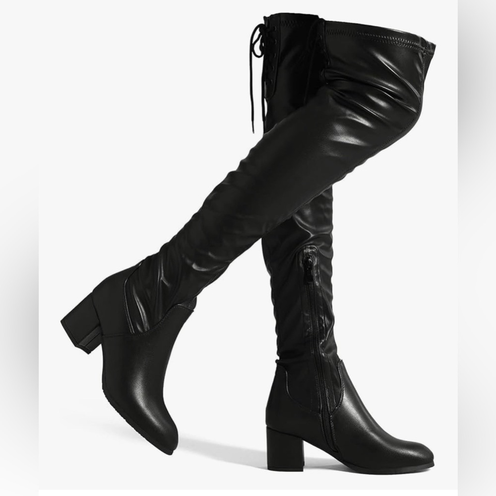 Women's Black Over-the-Knee Block Heel Boots